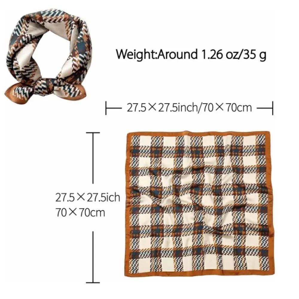 Brown Plaid Print Silky Scarf
